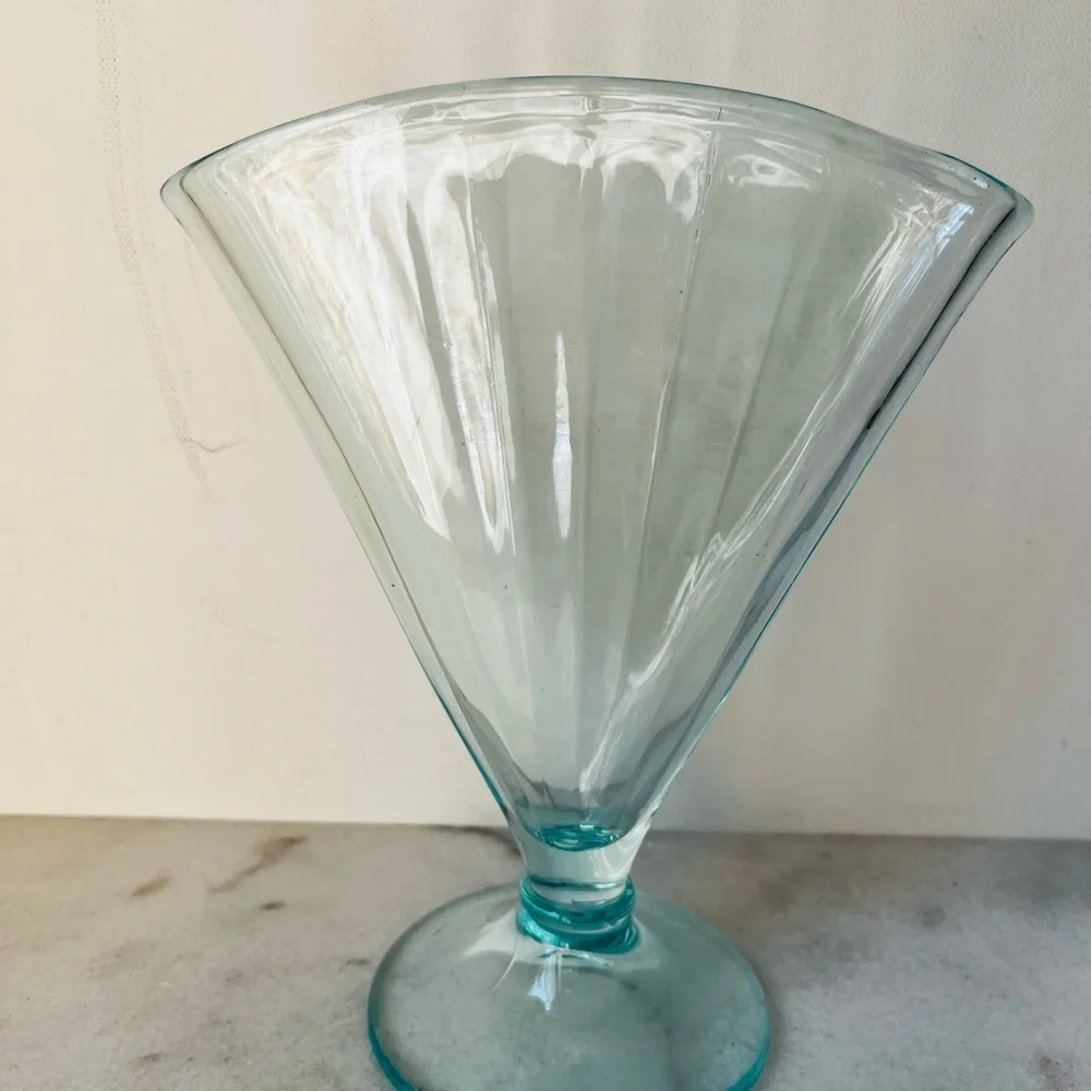 Antique blue glass fan vase